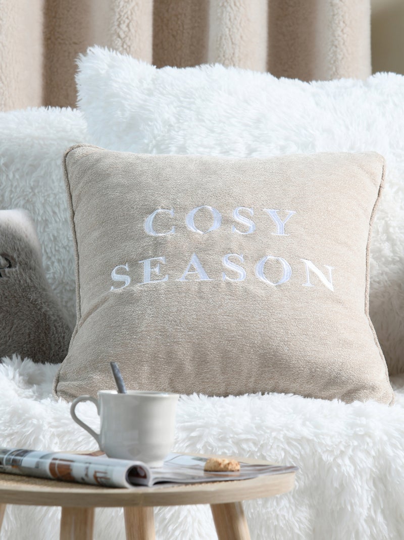 Coussin décoratif avec message brodé "Cosy Season" Beige - Kiabi
