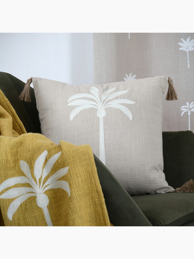 Coussin décoratif brodé motif palmier style tropical Gris - Kiabi