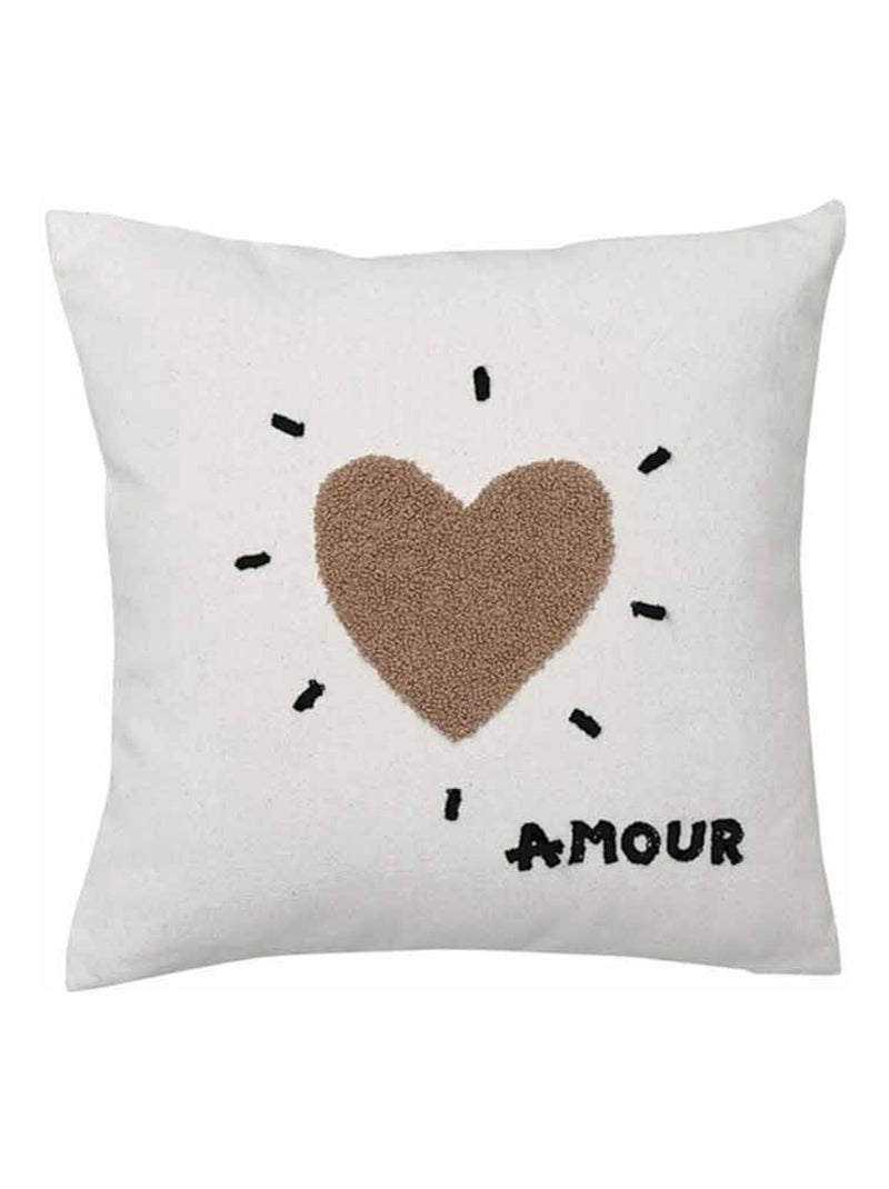 Coussin décoratif cœur « Amour » Beige - Kiabi
