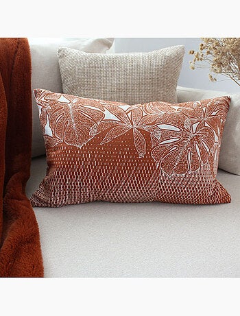 Coussin décoratif déhoussable motif feuillage tropical