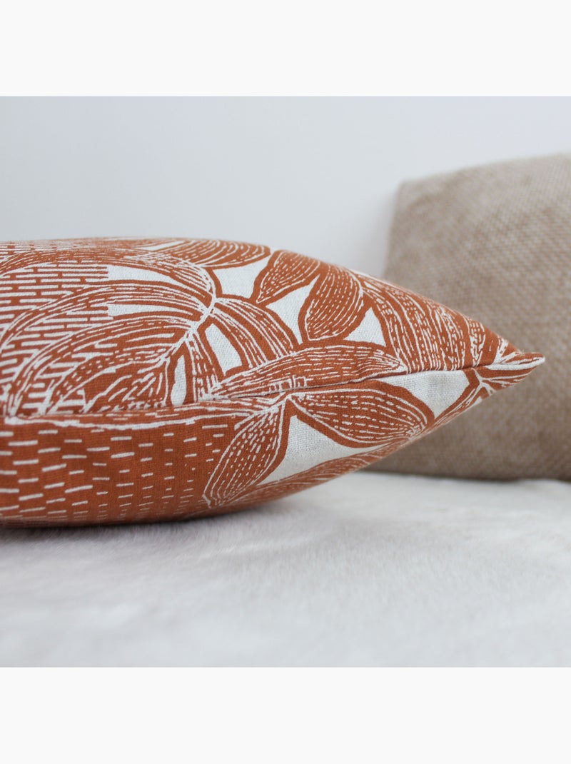 Coussin décoratif déhoussable motif feuillage tropical Cuivre - Kiabi