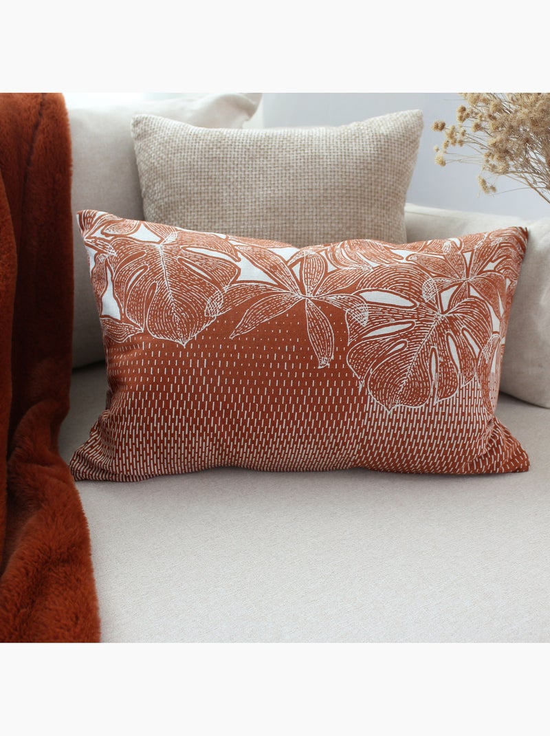 Coussin décoratif déhoussable motif feuillage tropical Cuivre - Kiabi
