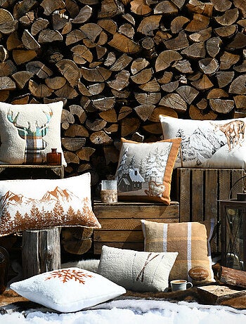 Coussin décoratif en coton montagne et forêt