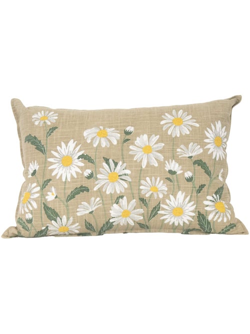 Coussin décoratif en coton motif marguerite - Kiabi