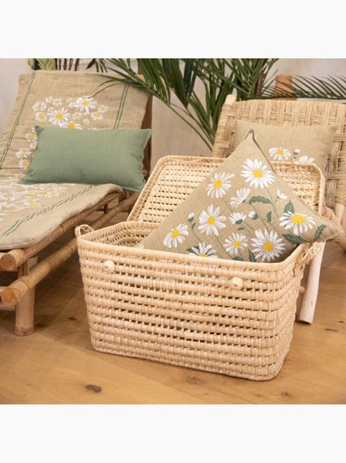 Coussin décoratif en coton motif marguerite - Kiabi