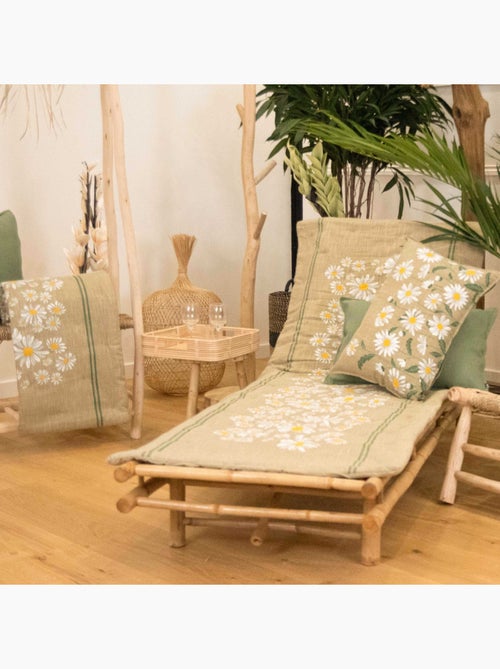 Coussin décoratif en coton motif marguerite - Kiabi