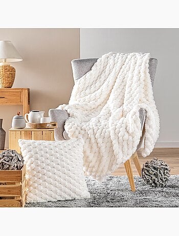 Coussin décoratif en imitation fourrure avec housse amovible