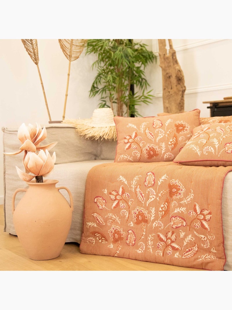 Coussin décoratif en polylin motif floral Rouge brique - Kiabi