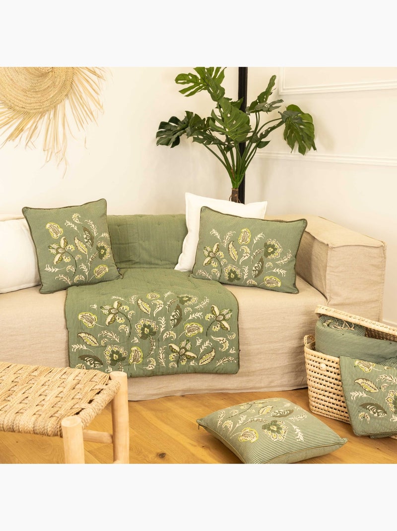 Coussin décoratif en polylin motif floral Vert olive - Kiabi