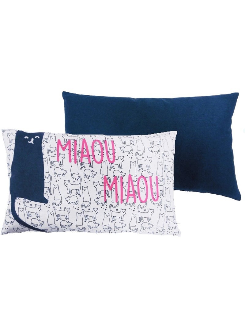 Coussin décoratif enfant MIAOU chat en coton 30 x 50 cm – Future Home Bleu Blanc Blanc - Kiabi