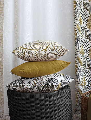 Coussin décoratif feuillage graphique en coton recyclé