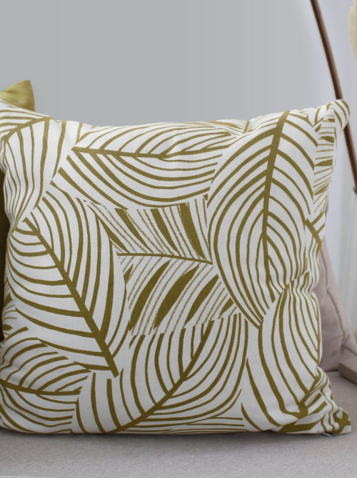 Coussin décoratif feuillage graphique en coton recyclé - Kiabi