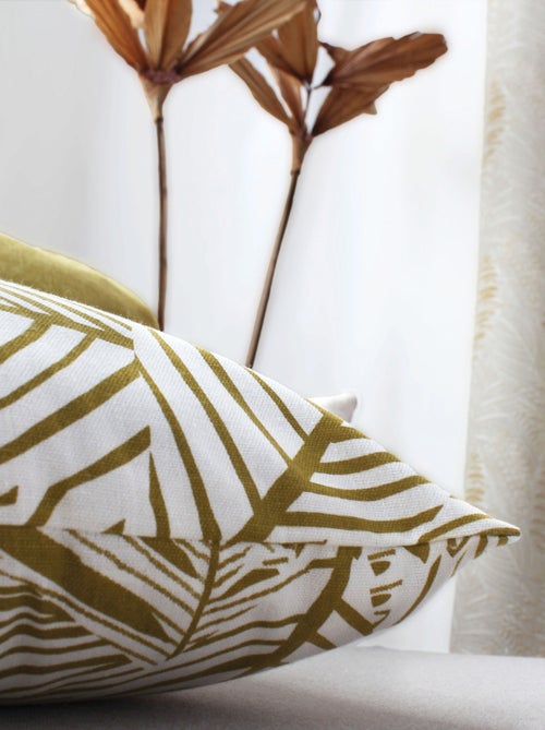 Coussin décoratif feuillage graphique en coton recyclé - Kiabi