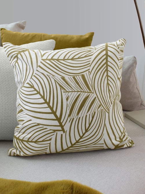 Coussin décoratif feuillage graphique en coton recyclé - Kiabi