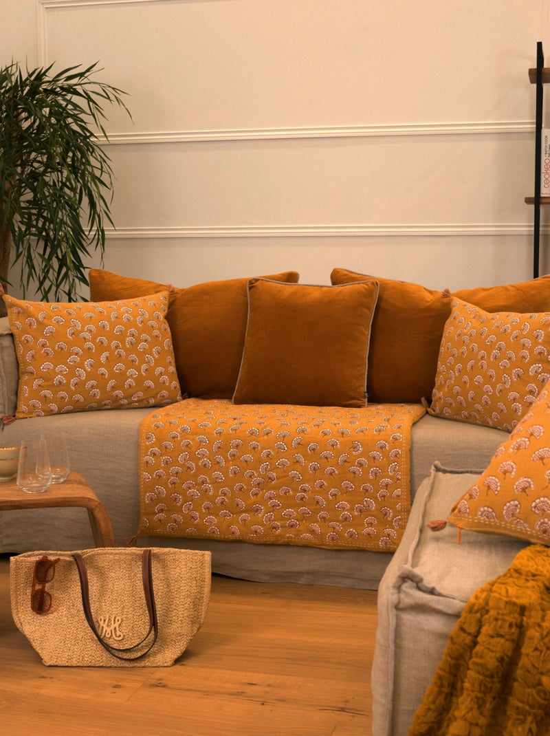 Coussin décoratif imprimé motif floral Jaune - Kiabi