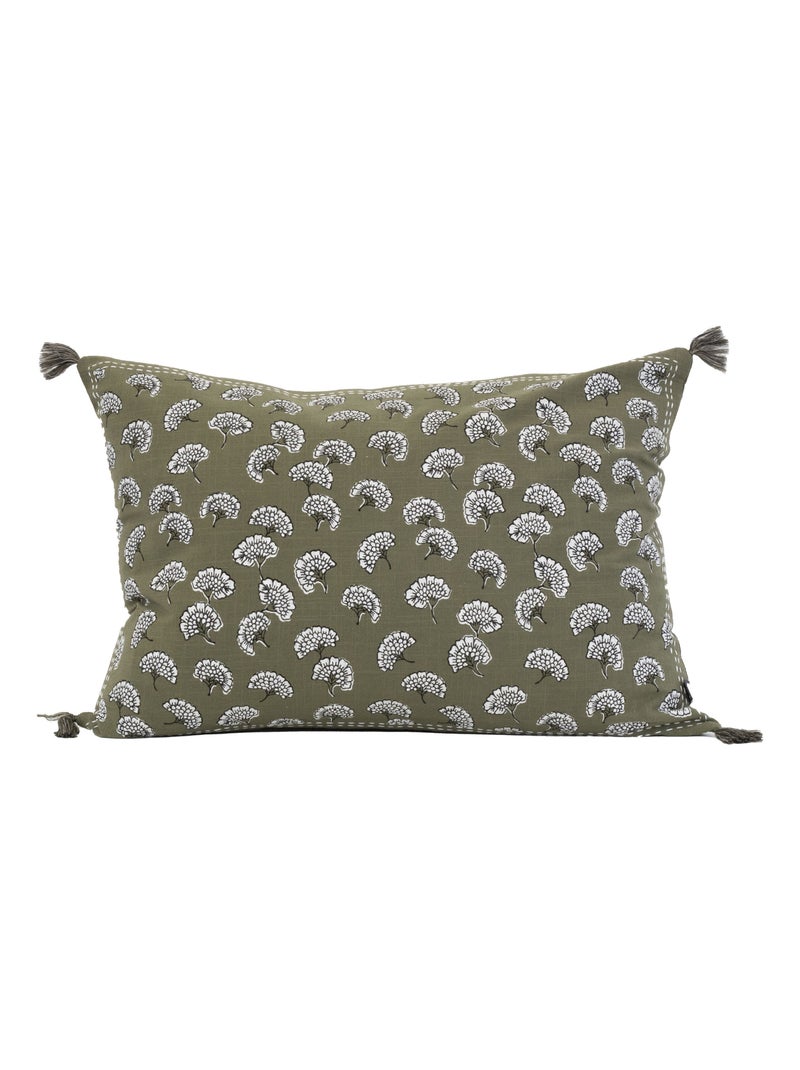 Coussin décoratif imprimé motif floral Kaki - Kiabi