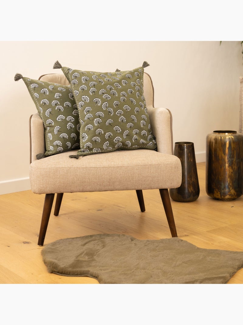 Coussin décoratif imprimé motif floral Kaki - Kiabi