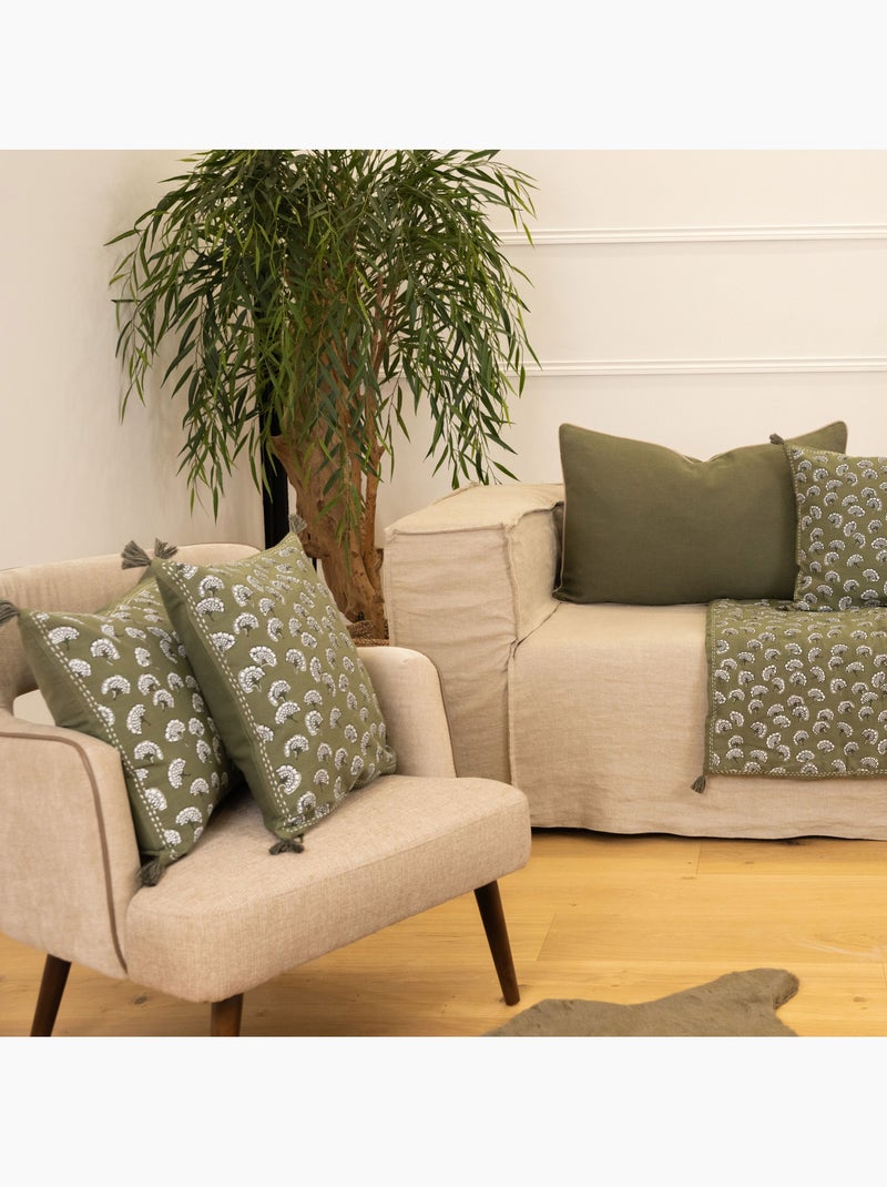 Coussin décoratif imprimé motif floral Kaki - Kiabi