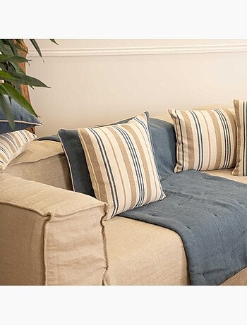 Coussin décoratif matelassé à rayures en toile canevas