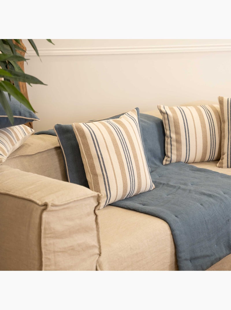 Coussin décoratif matelassé à rayures en toile canevas Bleu foncé - Kiabi