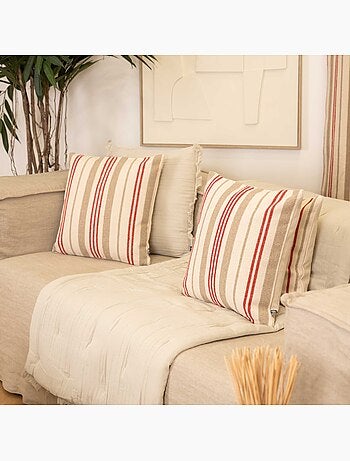 Coussin décoratif matelassé à rayures en toile canevas