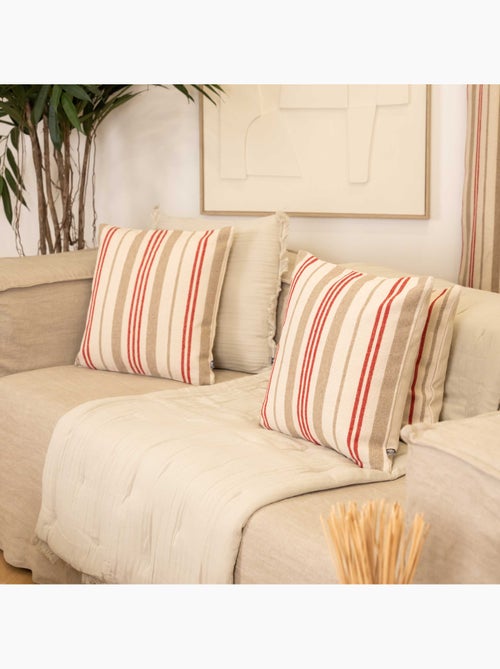 Coussin décoratif matelassé à rayures en toile canevas - Kiabi