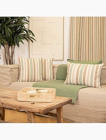 Coussin décoratif matelassé à rayures en toile canevas