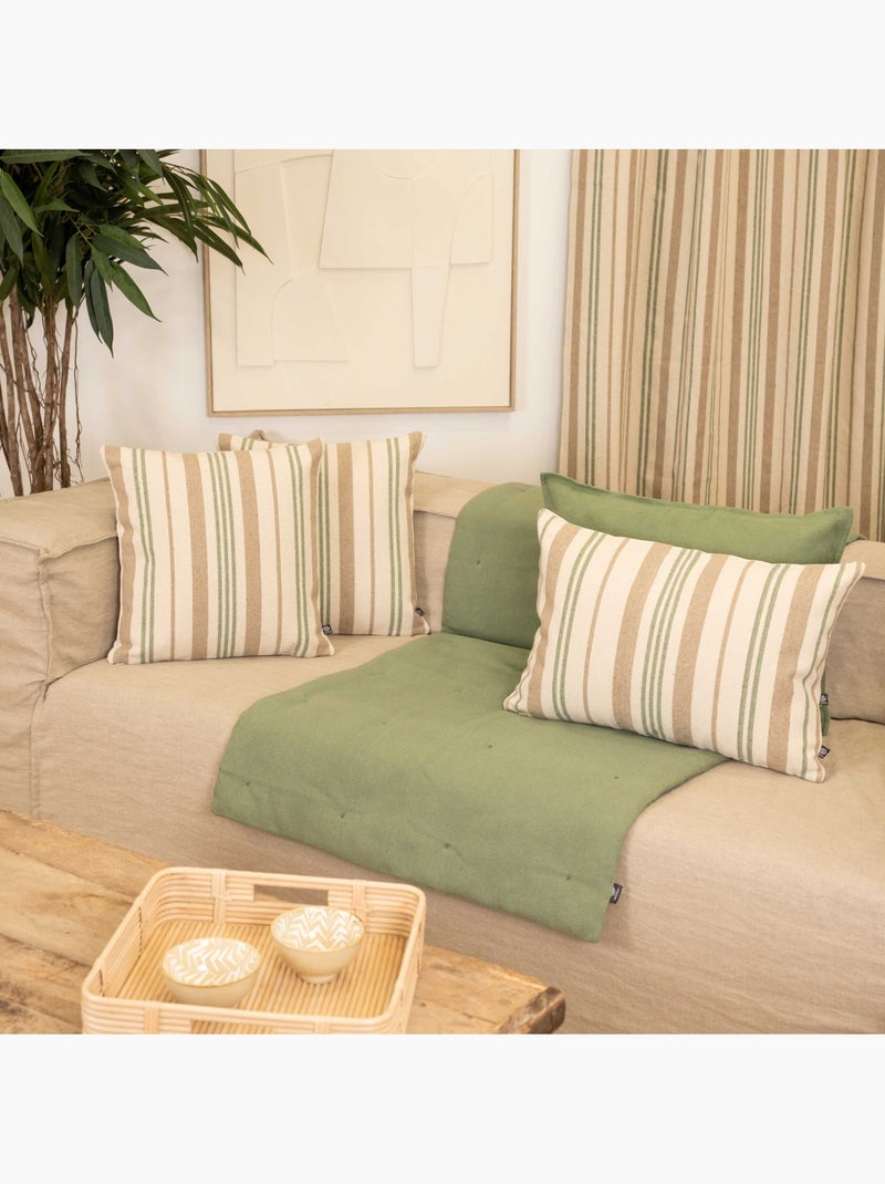 Coussin décoratif matelassé à rayures en toile canevas Vert olive - Kiabi