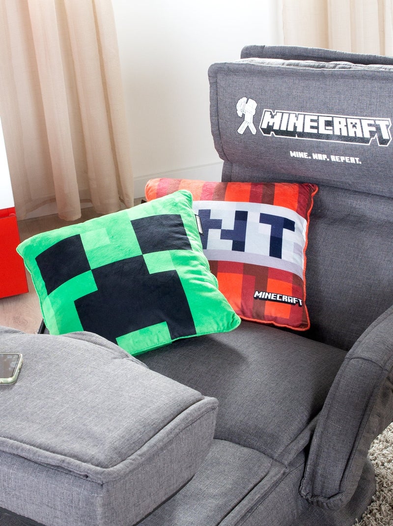 Coussin décoratif moelleux en tissu velouté 'Roba' - Minecraft Creeper Vert - Kiabi