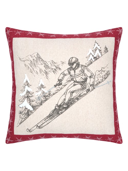 Coussin décoratif montagne ski en coton - Kiabi