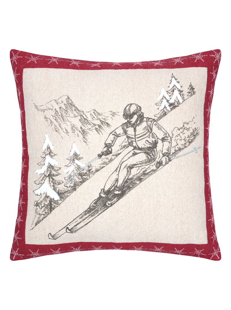 Coussin décoratif montagne ski en coton Gris - Kiabi