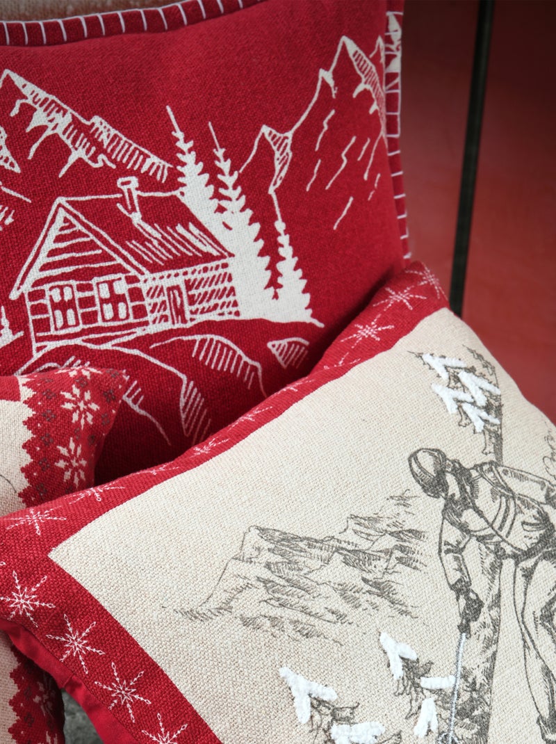 Coussin décoratif montagne ski en coton Gris - Kiabi