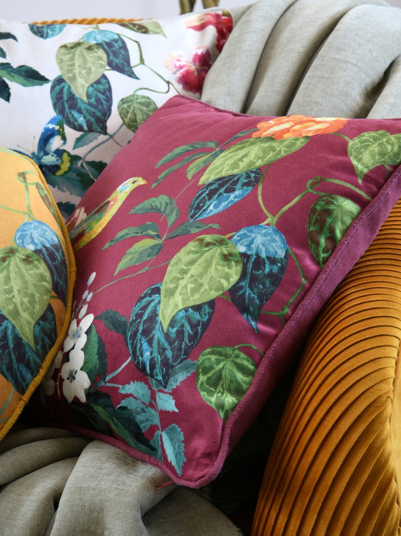 Coussin décoratif motif oiseau et feuillage Bordeaux - Kiabi