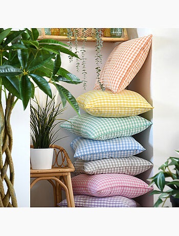Coussin décoratif motif vichy en polycoton