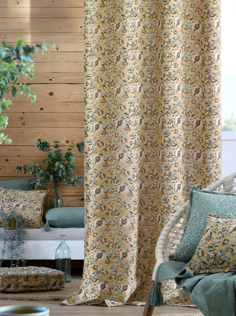 Coussin décoratif végétal graphique Jaune moutarde - Kiabi