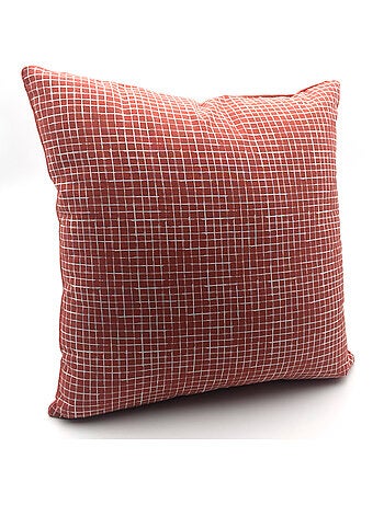 Coussin décoration coton imprimé carreaux TERRA ROSA