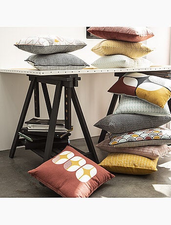 Coussin décoration coton imprimé carreaux TERRA ROSA