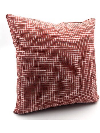 Coussin décoration coton imprimé carreaux TERRA ROSA