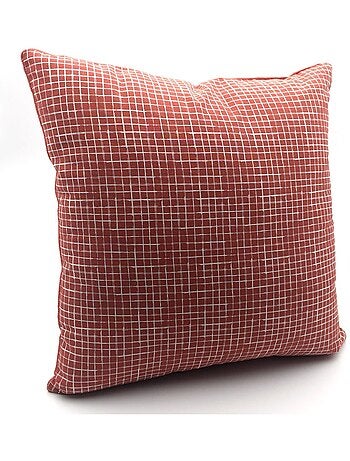 Coussin décoration coton imprimé carreaux TERRA ROSA