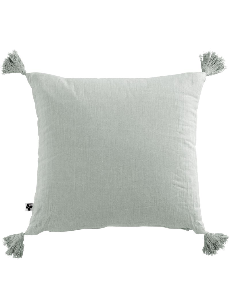 Coussin déhoussable - Gaze de coton - Pompons - Gaïa Vert eucalyptus - Kiabi