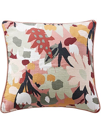 Coussin déhoussable - Gaze de coton imprimée - Passepoil - Léane