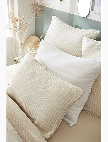 Coussin déhoussable - Gaze de coton tissée teinte - Carreaux vichy - Vickie