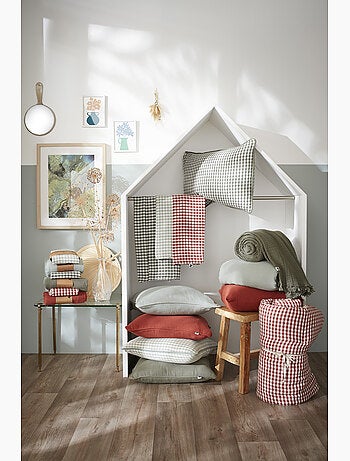 Coussin déhoussable - Gaze de coton tissée teinte - Carreaux vichy - Vickie