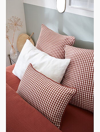 Coussin déhoussable - Gaze de coton tissée teinte - Carreaux vichy - Vickie