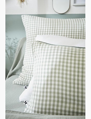 Coussin déhoussable - Gaze de coton tissée teinte - Carreaux vichy - Vickie