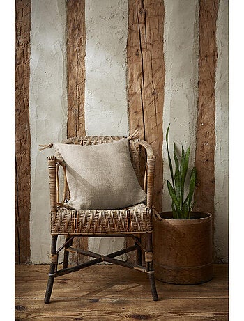 Coussin déhoussable - Lin lavé français - Nouettes en jute - Soline