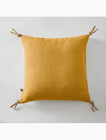 Coussin déhoussable - Lin lavé français - Nouettes en jute - Soline
