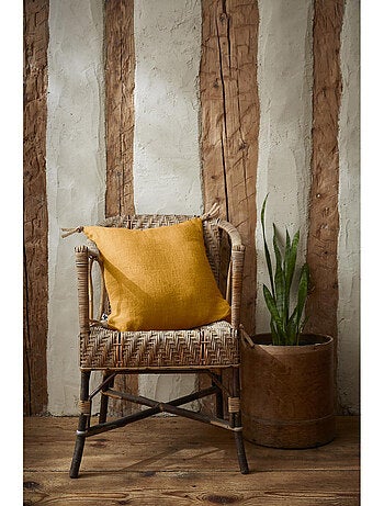 Coussin déhoussable - Lin lavé français - Nouettes en jute - Soline