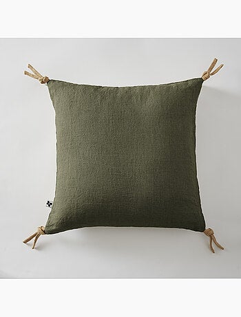 Coussin déhoussable - Lin lavé français - Nouettes en jute - Soline