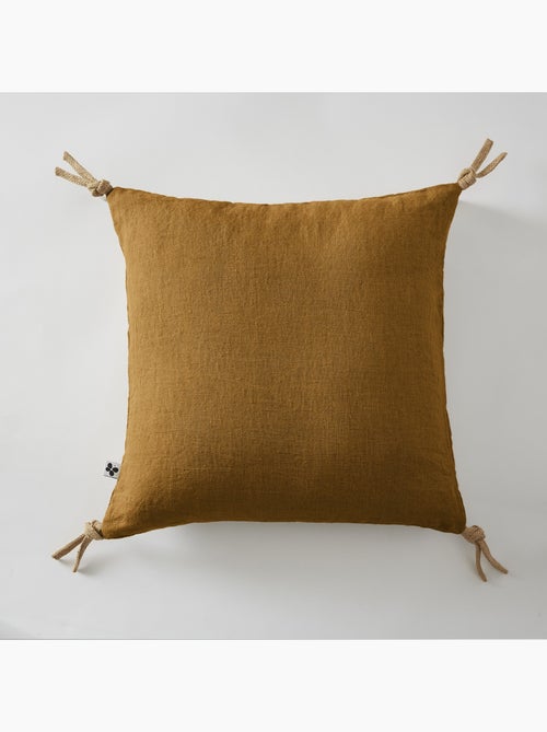 Coussin déhoussable - Lin lavé français - Nouettes en jute - Soline - Kiabi